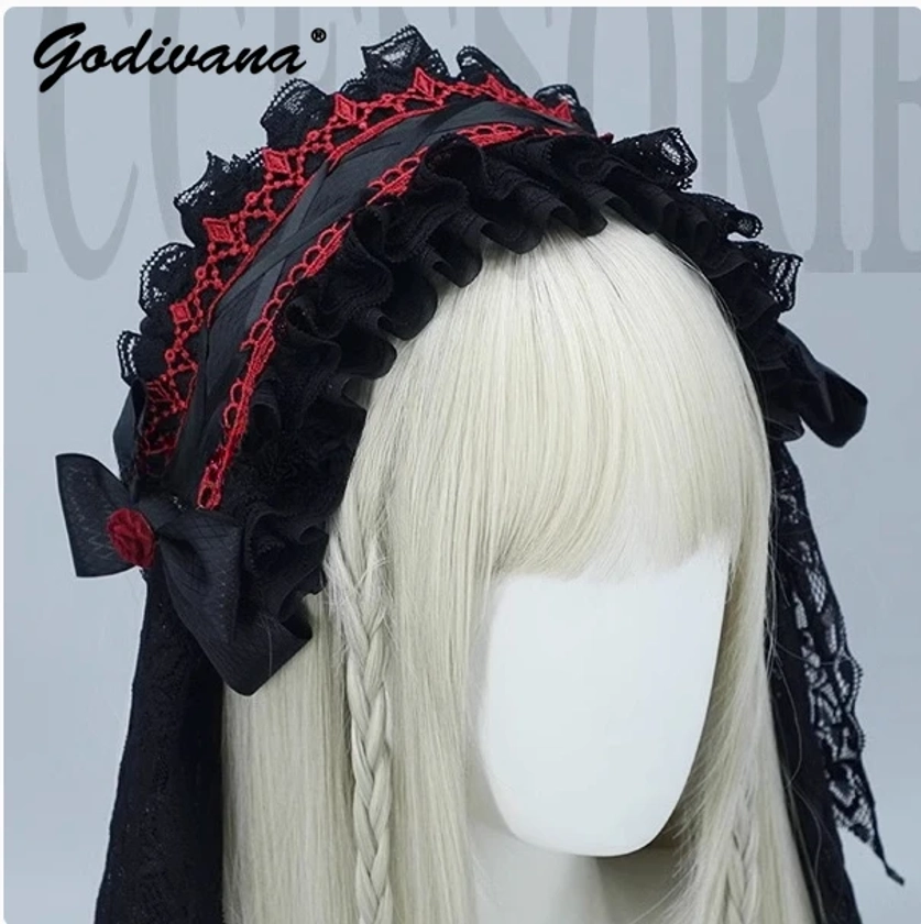 Diadema hecha a mano gótica japonesa Lolita industria pesada horquilla cruzada diadema para niñas accesorios para el cabello de Halloween - AliExpress