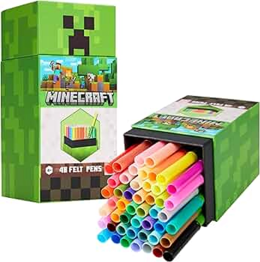 Minecraft Colouring Pens for Kids 48 Pieces Colouring for Kids Art Supplies Felt Tip Pens Washable Markers Gamer Gifts