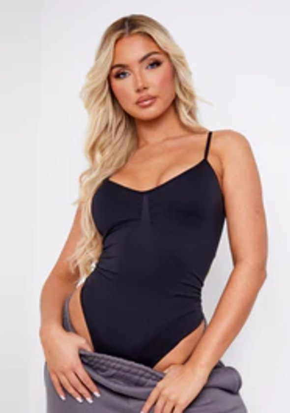 Beckah Black Seamless Strappy Bodysuit | Women's Bodysuits | MissyEmpire