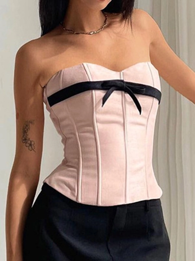 Bow Strapless Pink Corset Top