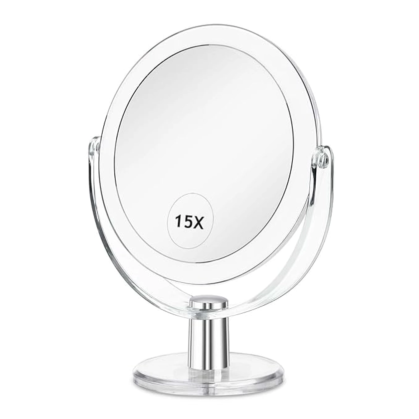 Amazon.com : CLSEVXY Vanity Mirror Makeup Mirror with Stand, 1X/15X Magnification Double Sided 360 Degree Swivel Magnifying Mirror, 6.25 Inch Portable Table Desk Counter top Mirror Bathroom Shaving Mirror : Beauty & Personal Care
