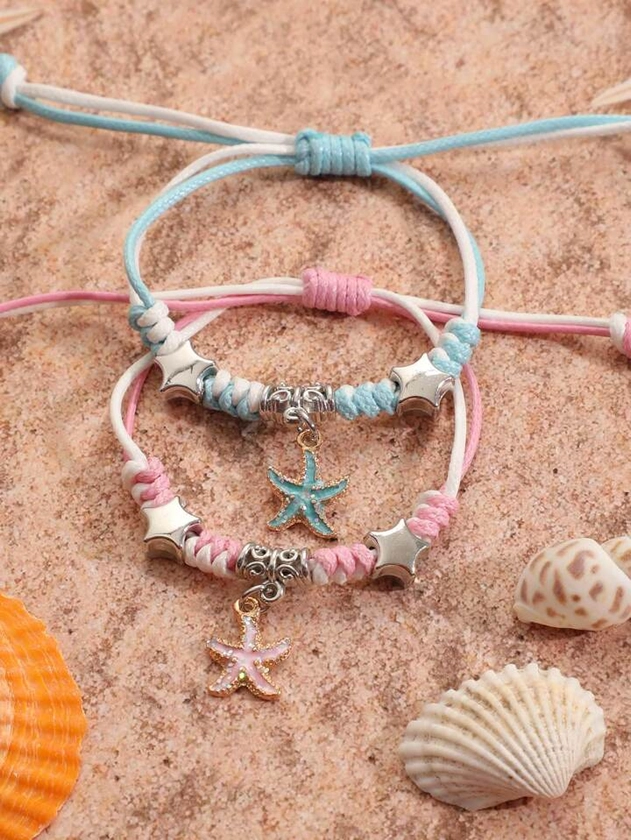 2pcs Beach Style Starfish Design Bracelet For Men And Women, Couple Bracelet Set