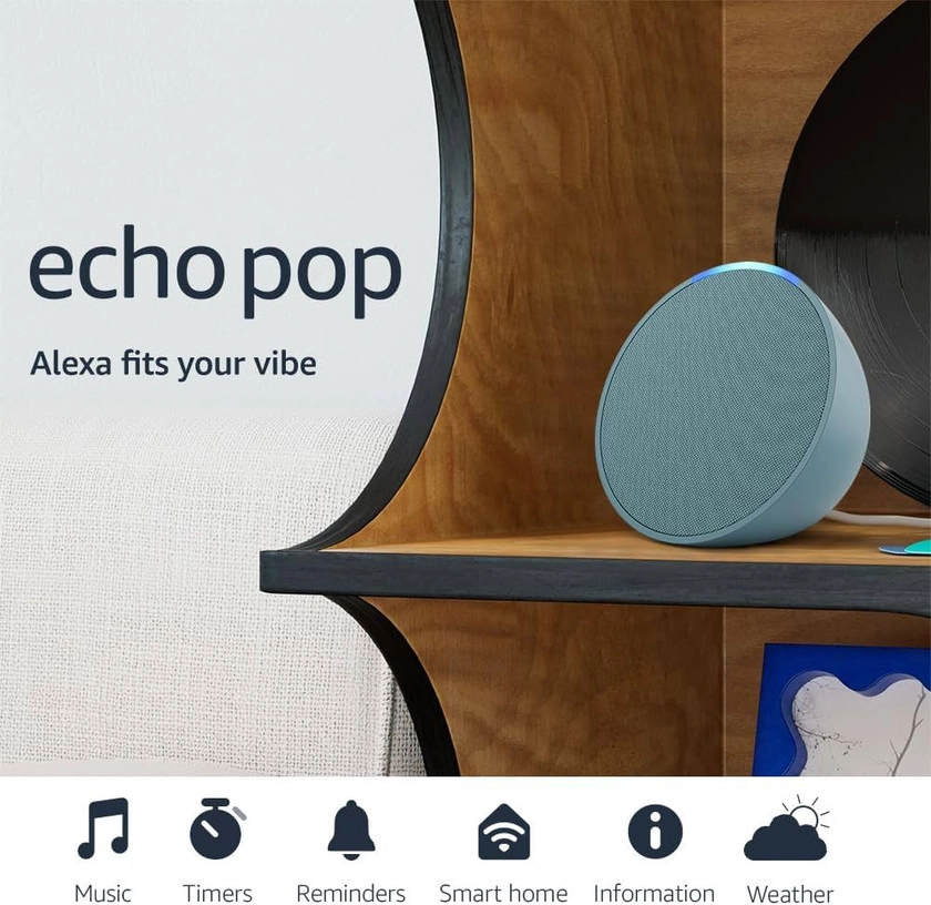 Amazon Echo Pop | Alexa fits in anywhere: bedroom, living room, bathroom, office, and small spaces | Midnight Teal