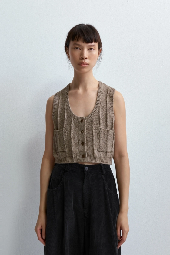 Heather Cotton Waistcoat Taupe Cordera