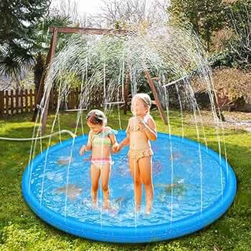 Anpro 172cm/68" Sprinkle and Splash Play Mat, Sprinkler Pad for Kids over 6 years old/Pets, Summer Garden Outdoor Spray Water Toys including 15pcs Anti-slip tapes