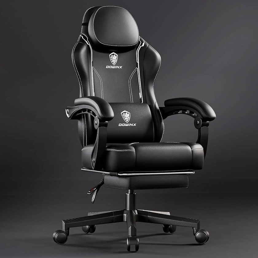 Dowinx Chaise de gaming Racing - Ergonomique - Avec support lombaire - En cuir synthétique - Dossier élargi - 150 kg - Noir