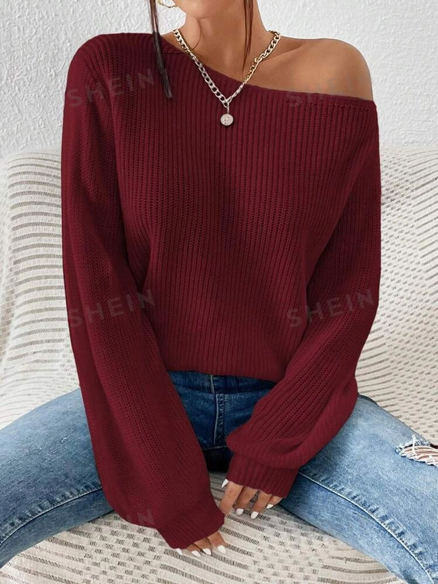 SHEIN Essnce Solid Color Asymmetrical Neck Sweater