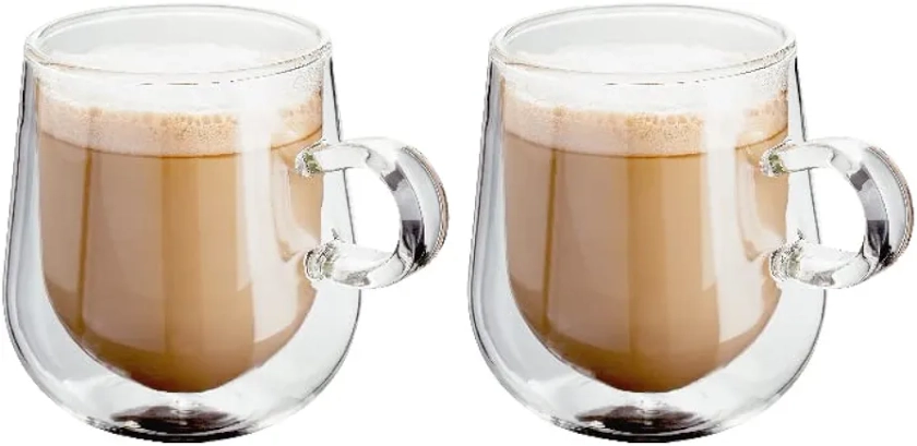 Judge Double Walled Glass Tea/Coffee Cups, Set of 2, 275ml - Vacuum Insulated, Handcrafted Artisan Strong Borosilicate, Heat Resistant, Dishwasher Safe