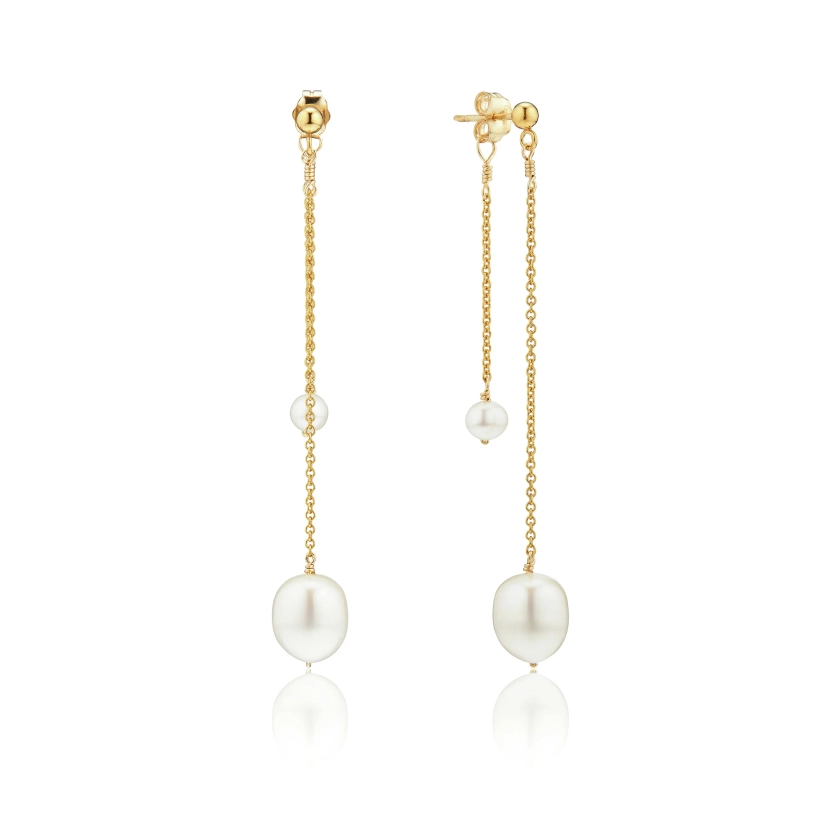Gold Layered Large and Small Pearl Earrings