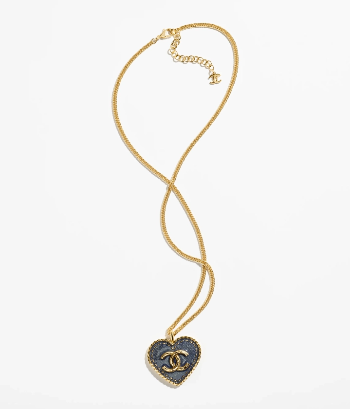 Long pendant necklace - Metal, gold & blue — Fashion | CHANEL