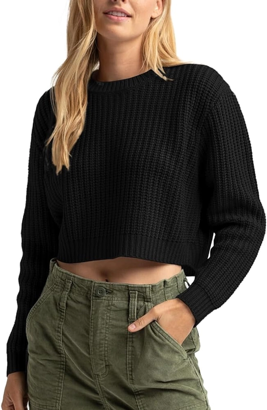 Jumppmile Women's Cropped Sweater Knit Long Sleeve Crewneck Soft Pullover Sweater Top