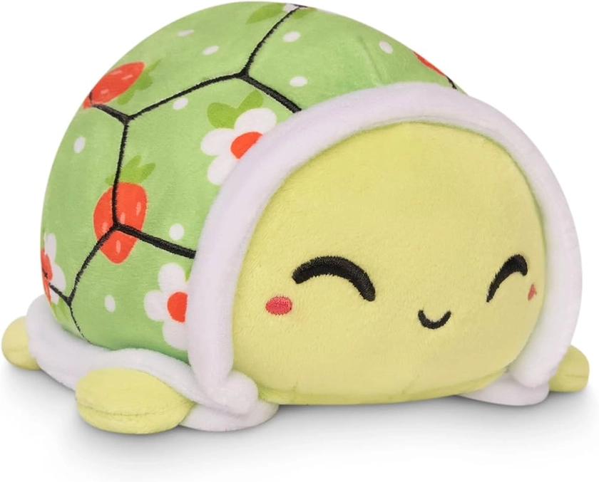 TeeTurtle - The Original Reversible Turtle Plushie - Strawberries + Flowers - Cute Sensory Fidget Stuffed Animals That Show Your Mood