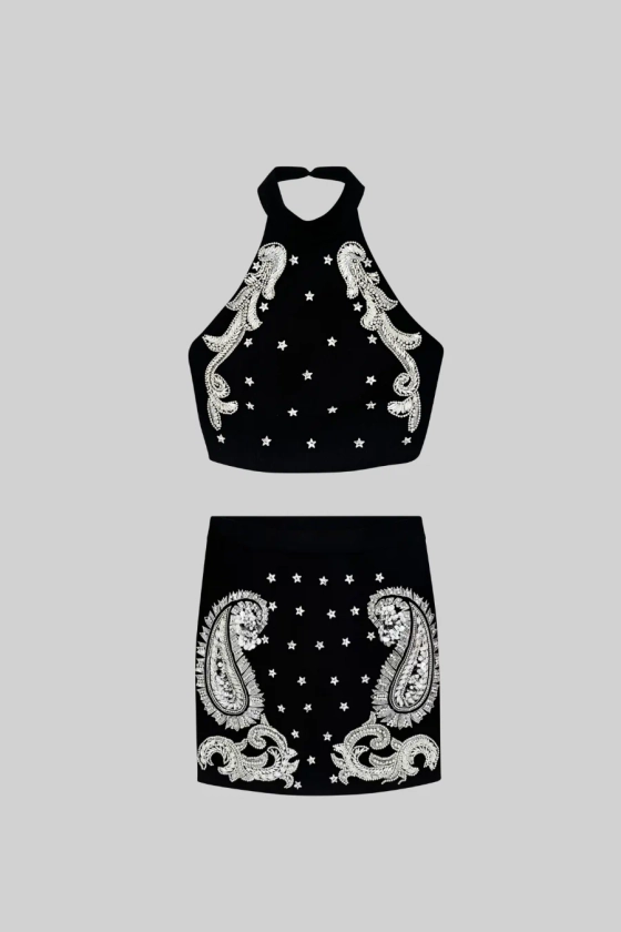 Elegant Paisley Two-Piece Set - Black