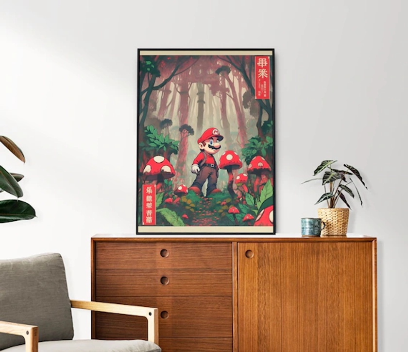 Super Mario, Japanese Tapestry Style, Anime Poster, Printable Wall Art, Bedroom Wall Art, Japanese Home Decor, Super Mario Odyssey