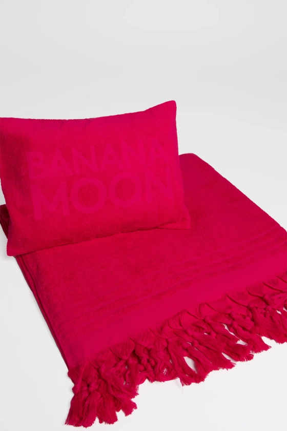 OFFRE : Fouta + Coussin de plage Rose Fuchsia