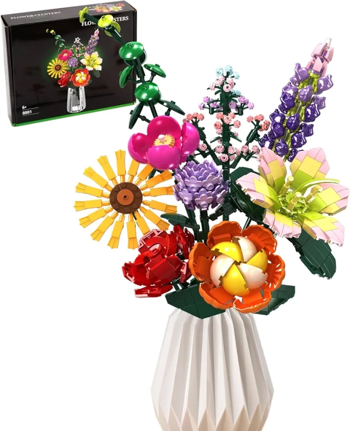 Fiori e Piante Set di Costruzioni, 861 PCS Fiori Eterni Collezione Botanica, 9 Stili di Flower Artificiali, Regali Set san Valentino/Compleanno/Festa della mamma per Adulti, Ragazze 8+ Anni