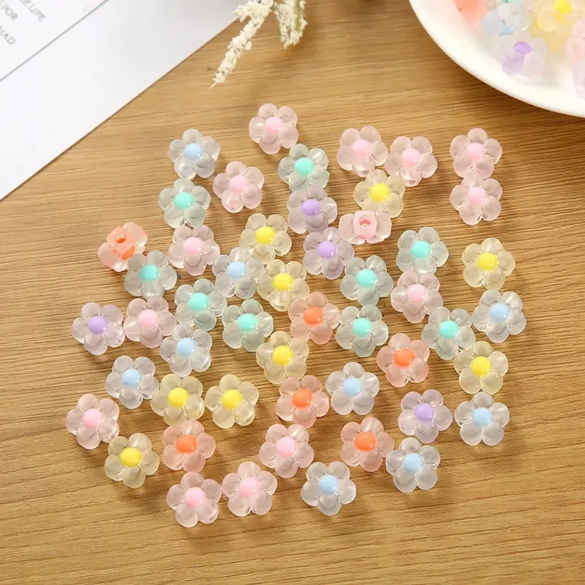 100pcs/set Acrylic Transparent Flowers Beads For Hair Rope Bracelets Necklaces DIY Jewelry Accessories Material Gifts Women Girls