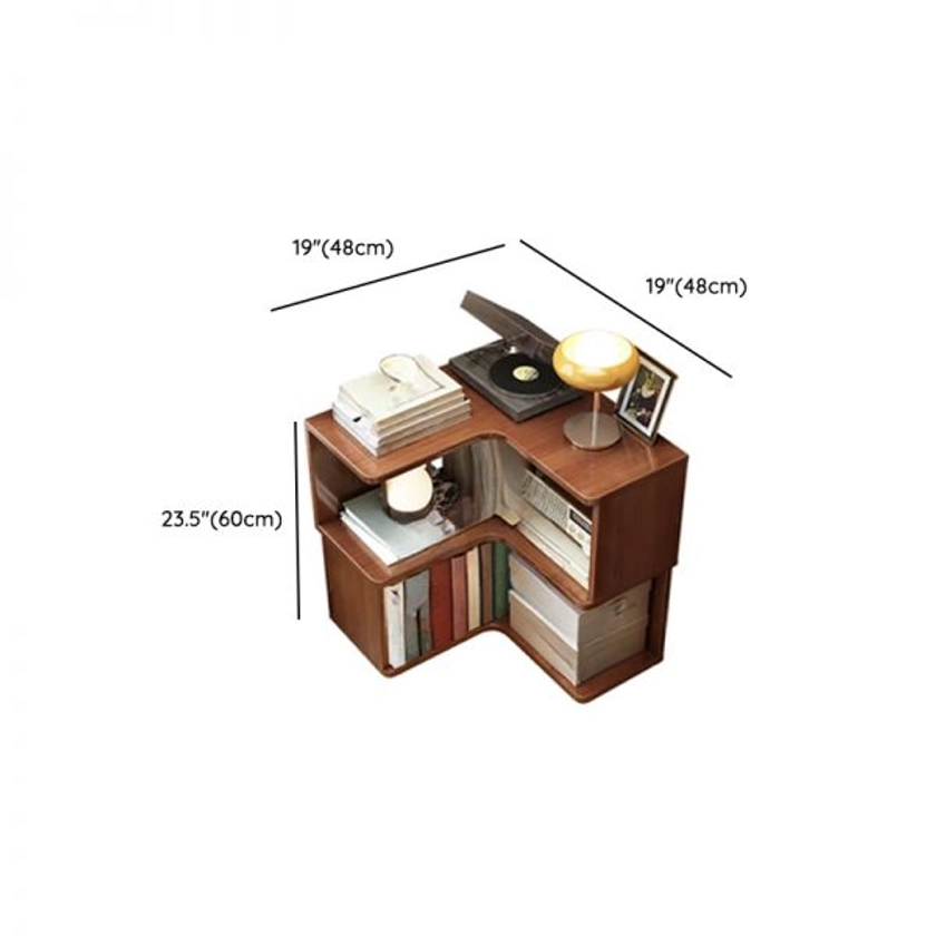 Armoire d'angle verticale en forme de L en bois naturel avec 2 étagères et dos fermé, noyer, 19"L x 19"L x 24"H