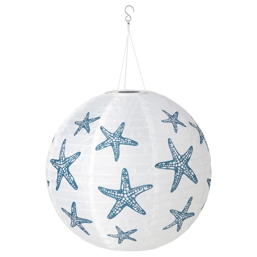 SOLVINDEN LED solar-powered pendant lamp, outdoor globe/blue star, 45 cm - IKEA
