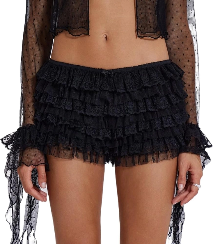 WangsCanis Y2K Lolita Bloomers Short à volants en dentelle pour femme, Noir , M : Amazon.fr: Mode