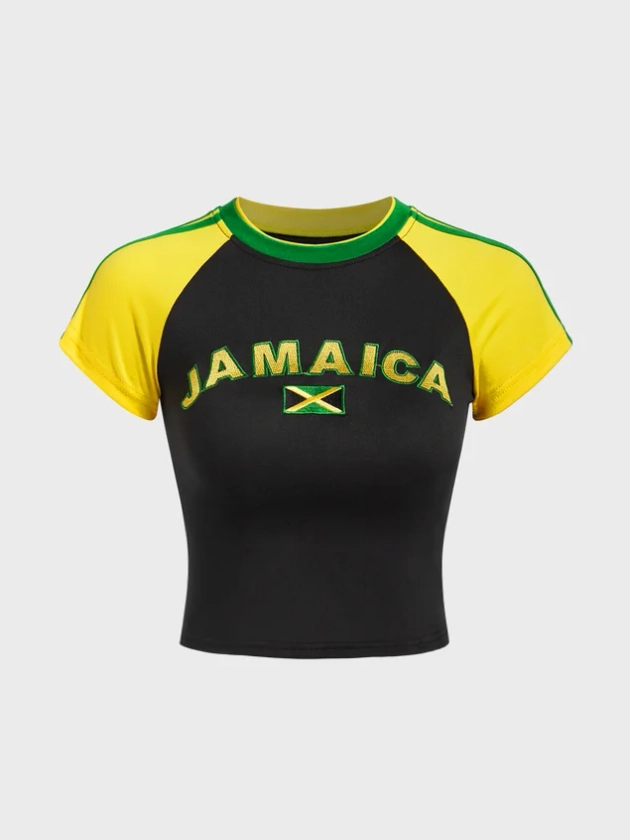 Jersey Jamaica Crew Neck Color Block Short Sleeve T-Shirt | kollyy