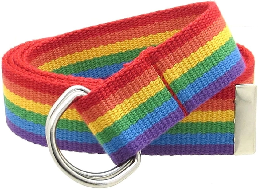Canvas Web Belt D-Ring Buckle 1.25" Wide Metal Tip Mulit-Color (Rainbow-XL) at Amazon Men’s Clothing store