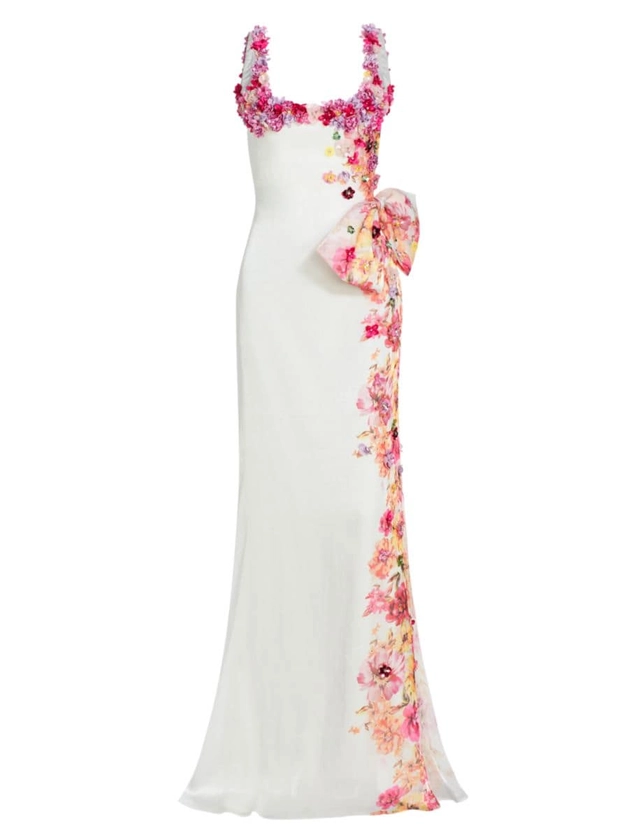 Shop Badgley Mischka Embellished Floral Low-Back Gown | Saks Fifth Avenue
