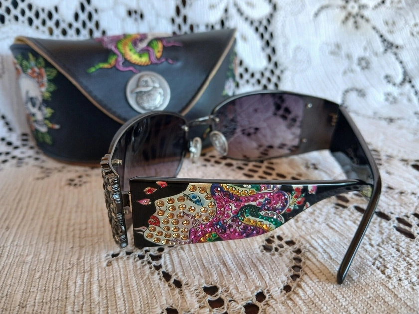 Vintage Ed Hardy Crystal Sunglasses Designer Tattoo Eyewear Women’s One Size