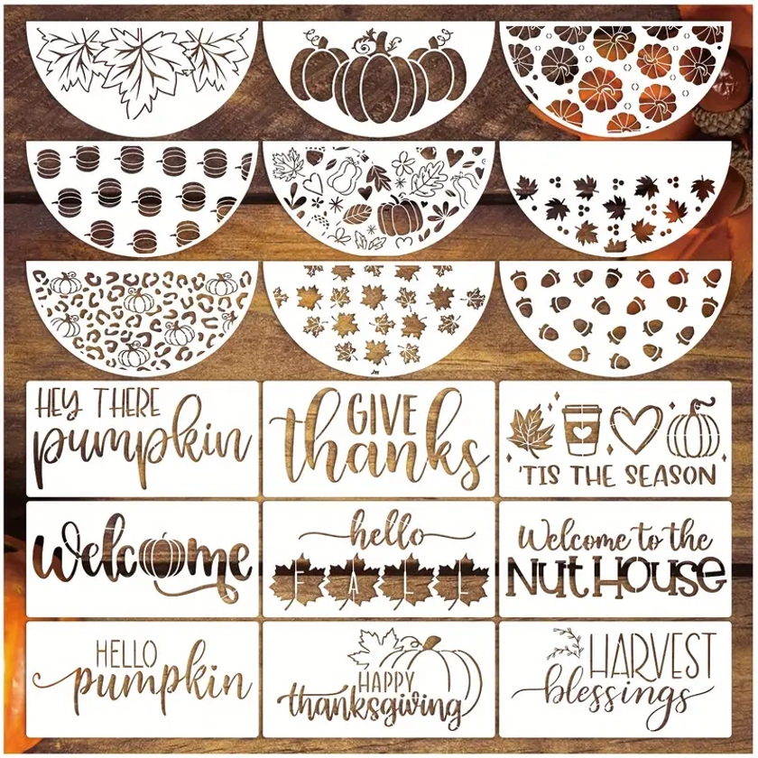 18-Piece Fall Craft Stencils Set - Reusable Plastic Templates With Pumpkins, Maple Leaves & Pine Cones For Diy Scrapbooking, Home Decor, Signs, Shirts