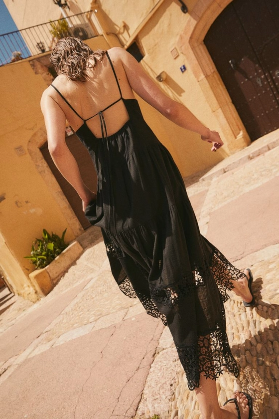 Lace-trimmed Camisole Dress - V-neck - Sleeveless - Black - Ladies | H&M US