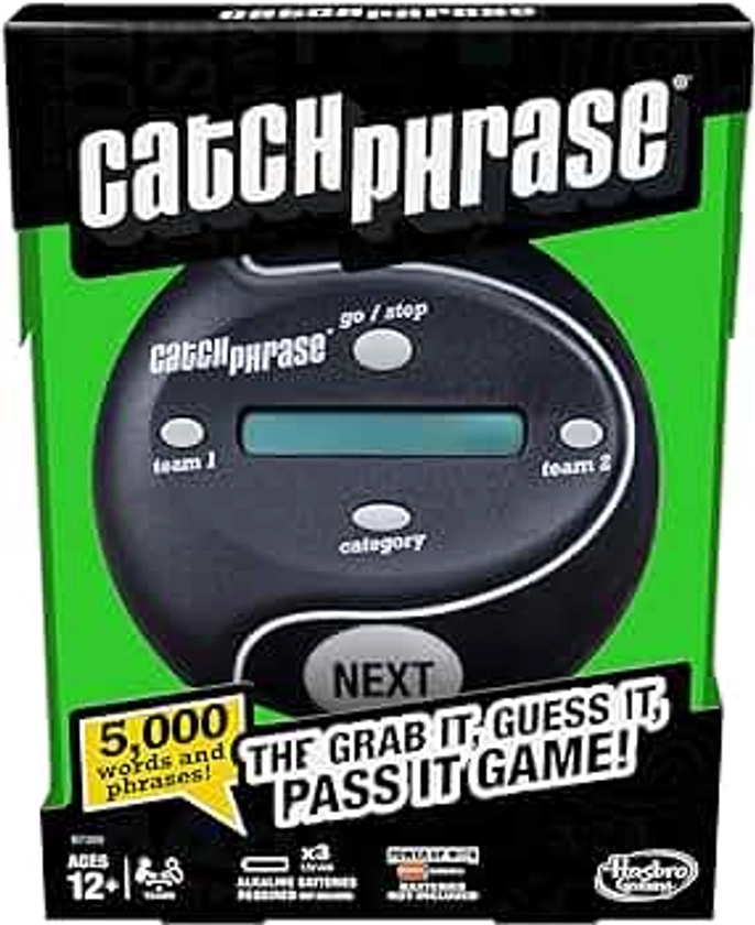 Hasbro Gaming Catch Phrase Electronic Game | Fun Active Handheld Party Games for Adults, Teens, and Kids | Ages 12+ | 4 or More Players, 2 Teams | Portable Family Travel Games