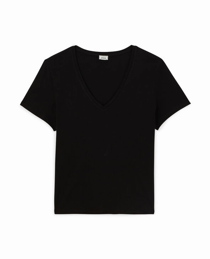 T-shirt oversize col V - Noir