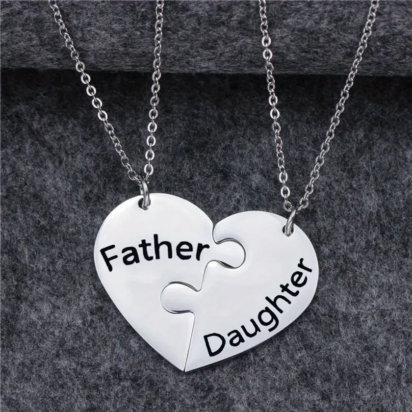 Father And Daughter Heart Shaped Puzzle Necklace Matching Necklace Stainless Steel Jewelry Accessories For Gift