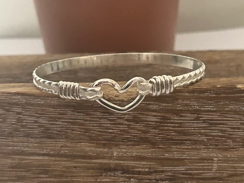 Open Heart bracelet in all .925 sterling silver. Handcrafted wire wrapped bracelet.