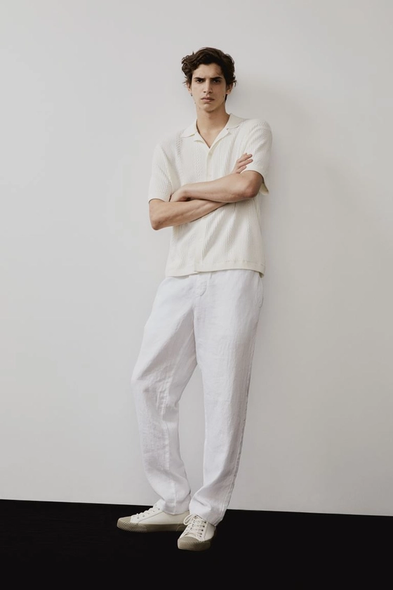 Pantalon en lin Regular Fit - Taille régulière - Longue - Blanc - HOMME | H&M FR