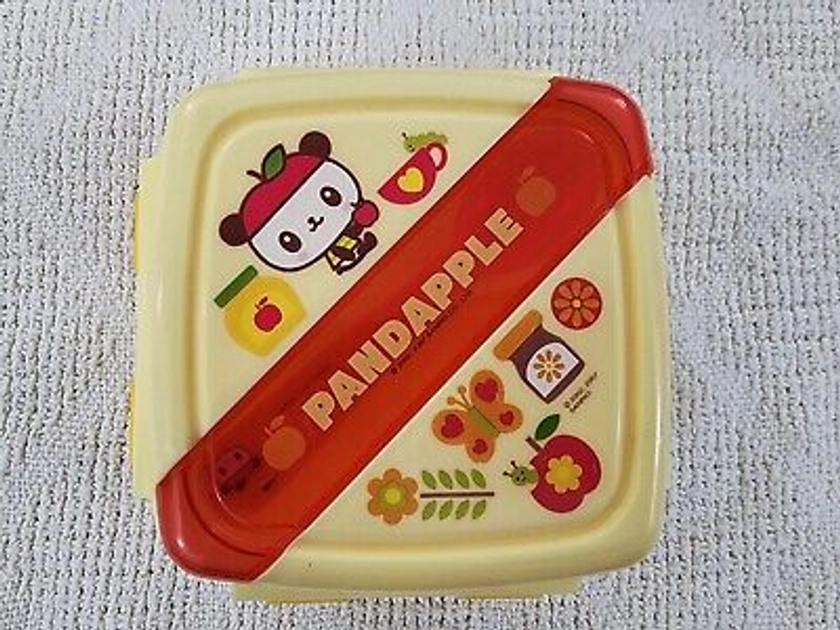 Sanrio Pandapple Merchandise Vintage 2007 Plastic Lunchbox Bento Box Fork Spoon!