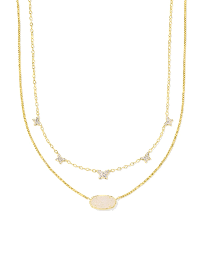 Dolly Parton x Kendra Scott Gold Elisa Convertible Butterfly Multi Strand Necklace in Iridescent Drusy | Kendra Scott