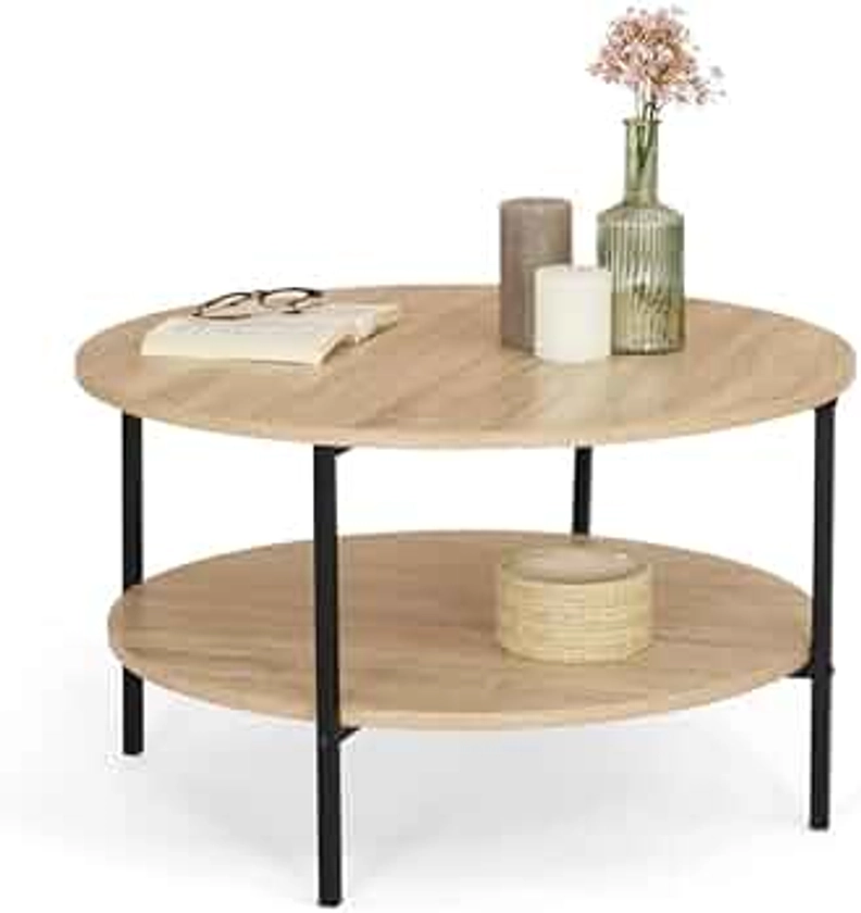 IDMarket - Table Basse Double Plateau Ronde Detroit 70 cm Design Industriel