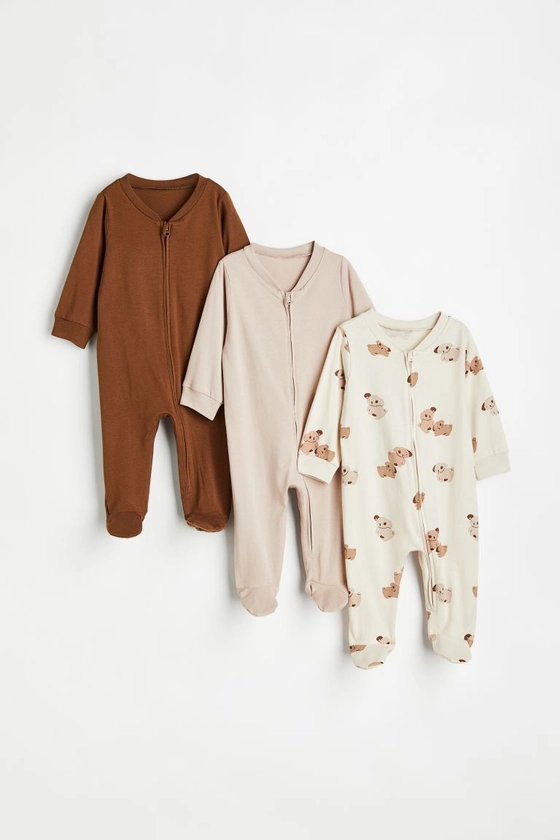 3-pack zip-up pyjamas - Light beige/Dogs - Kids | H&M GB