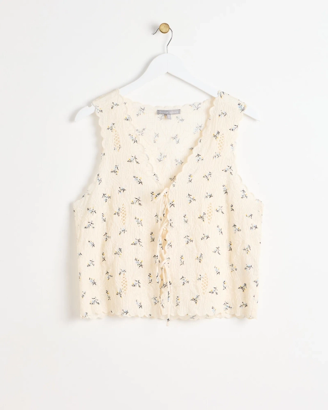 Embroidered Floral White Shell Top | Oliver Bonas