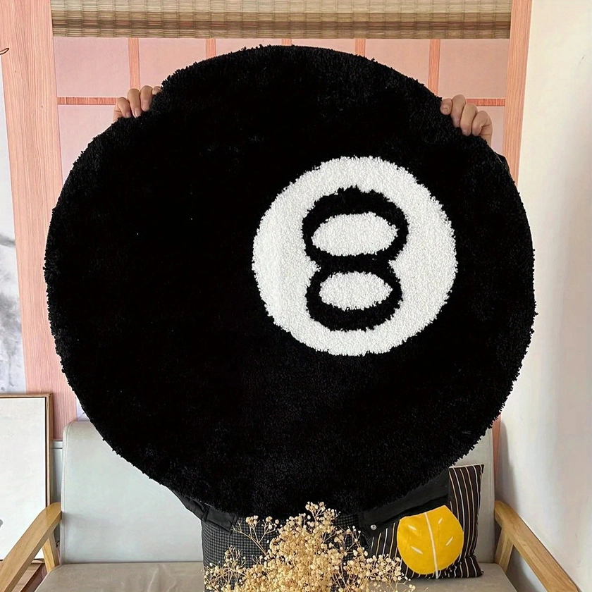 1pc, Billiard Black 8 Ball Rug Black Round Rug Carpet Non-Slip Flocking Floor Area Rug Bath Mat For Living Room Bathroom Decor Room Home Decor