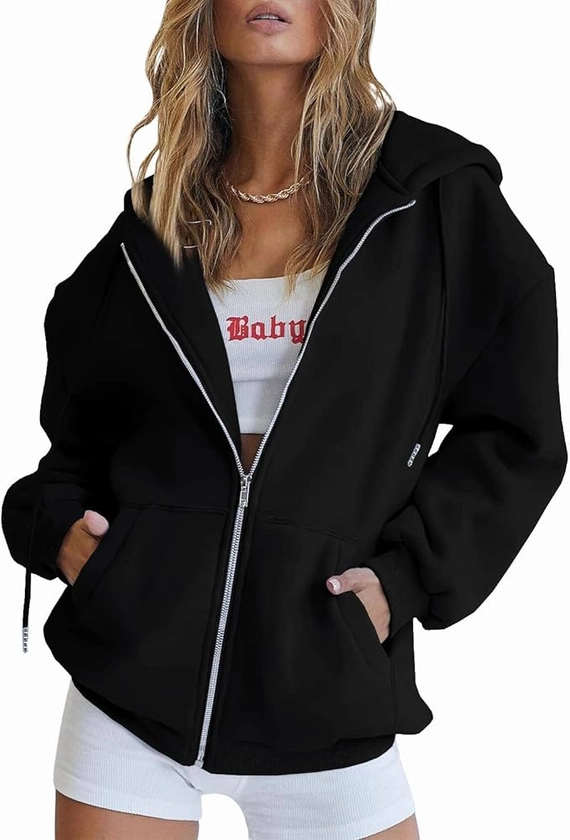 Trendy Queen Womens Zip Up Hoodies Long Sleeve Sweatshirts Fall Outfits Oversized Sweaters Casual Fashion Jackets