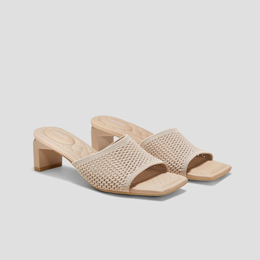 Square-Toe Block Heel Sandals (Juliet Pro), ALMOND MESH, EU38 | VIVAIA