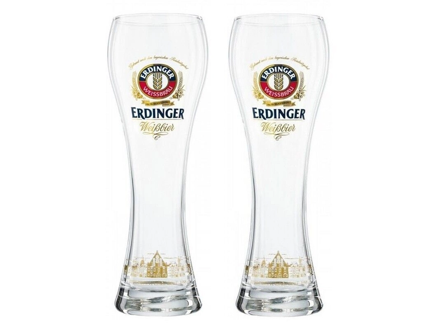 2x Erdinger Weissbier Half Pint 10oz 280ml German Beer Glass Brand New CE M22