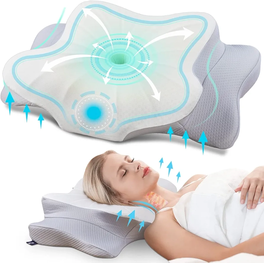 DONAMA Cervical Pillow for Neck and Shoulder,Contour Memory Foam Pillow,Ergonomic Neck Support Pillow for Side Back Stomach Sleepers with Pillowcase