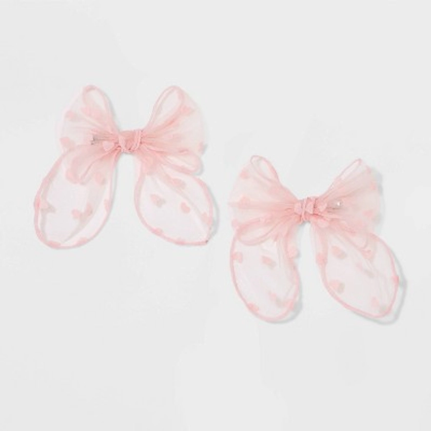 Heart Bow Hair Barrette Set 2pc - Wild Fable™ Pink