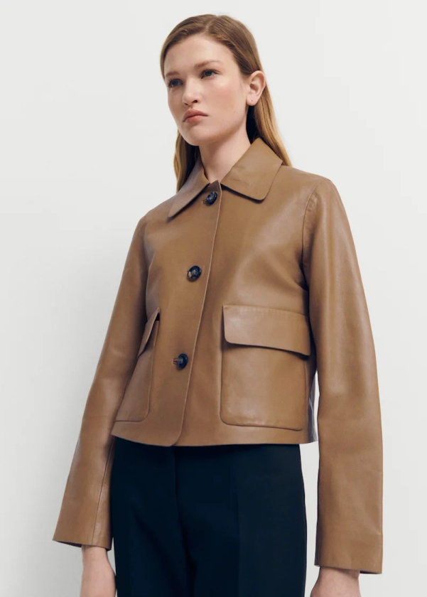 100% leather jacket with buttons - Women | Mango United Kingdom