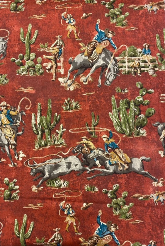 Wild West Cowboy Fabric by Waverly in Barn Red Cotton Duck - Etsy UK