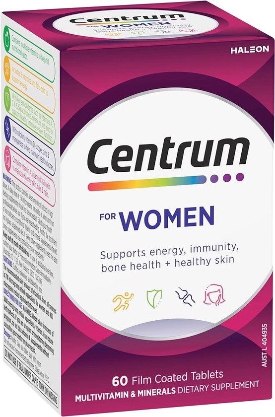 Centrum For Women, Multivitamin with Vitamins & Minerals to Support Energy, Immunity, Bone Health & Healthy Skin, 60 Tablets