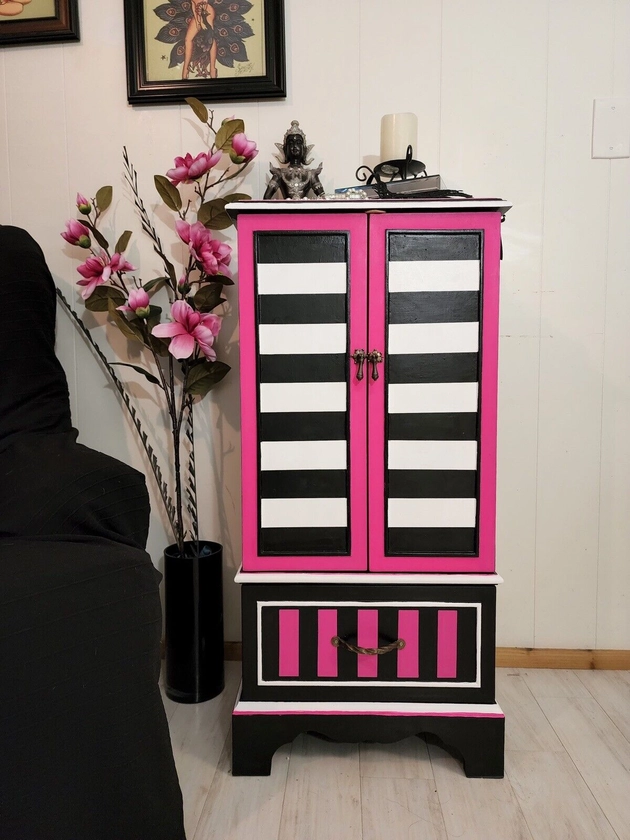 Armoire Cabinet Pink And Black Trendy Eclectic Modern Contemporary Classic